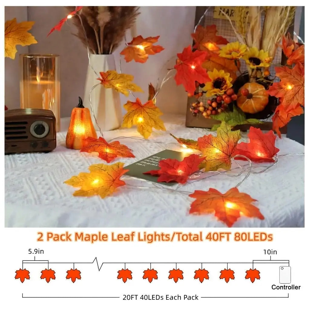 Fall Decorations for Home Maple Leaf Lights(19.7in 40 light)