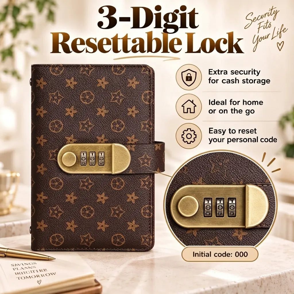 A6 Polyurethane Savings Binder with 3-Digit Resettable Lock – Budget Planner & Bill Organizer, 50 Sheets