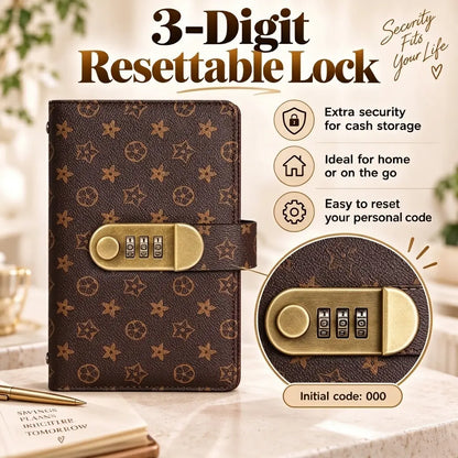 A6 Polyurethane Savings Binder with 3-Digit Resettable Lock – Budget Planner & Bill Organizer, 50 Sheets