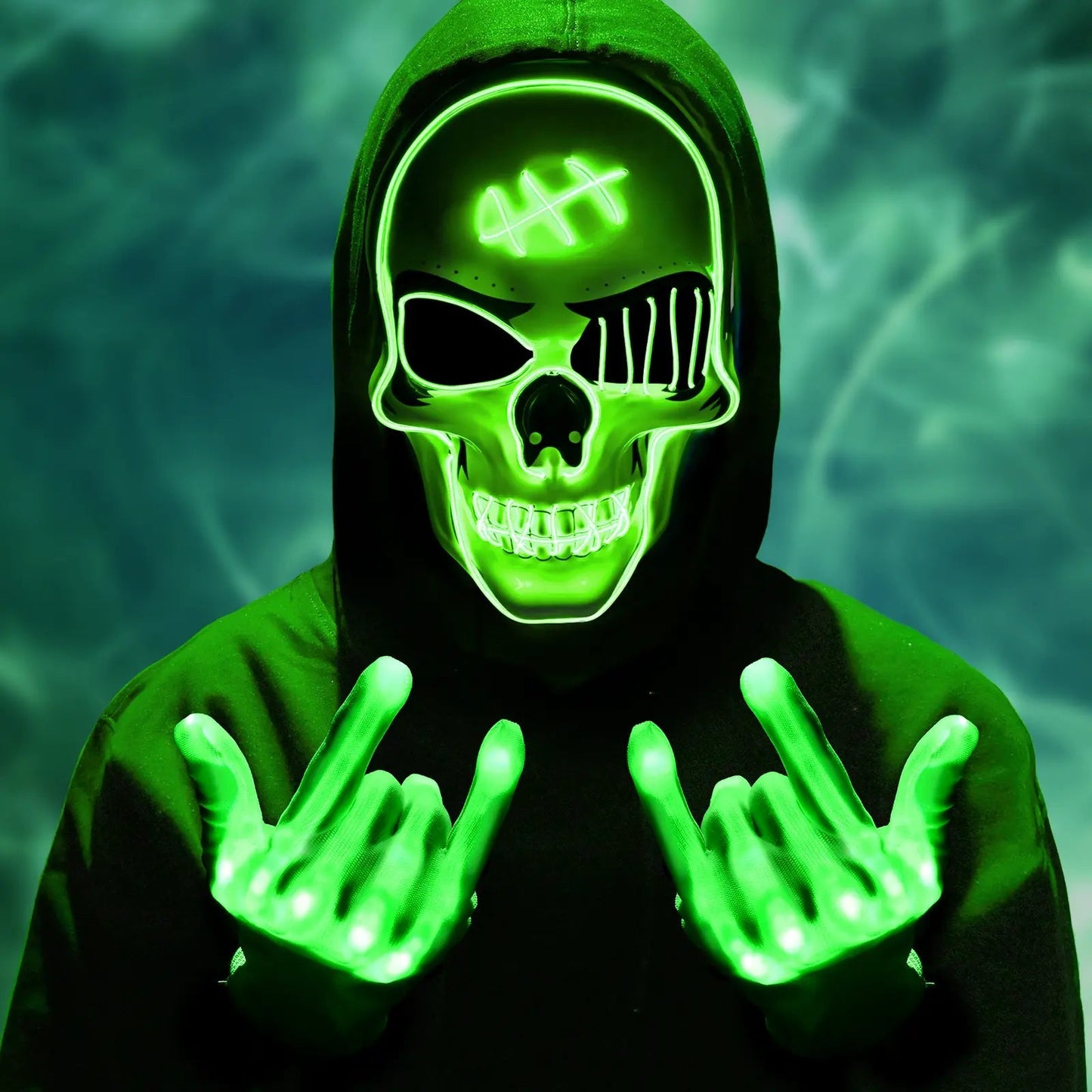 Halloween LED Spooky Skull Mask with Gloves Set