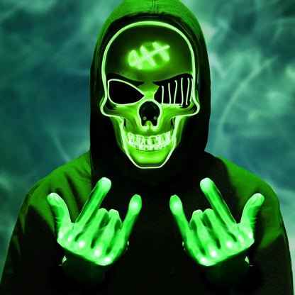 Halloween LED Spooky Skull Mask with Gloves Set