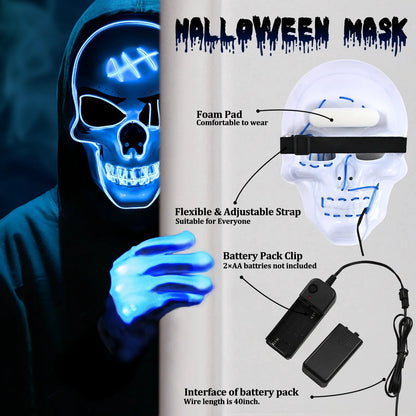 Halloween LED Spooky Skull Mask with Gloves Set