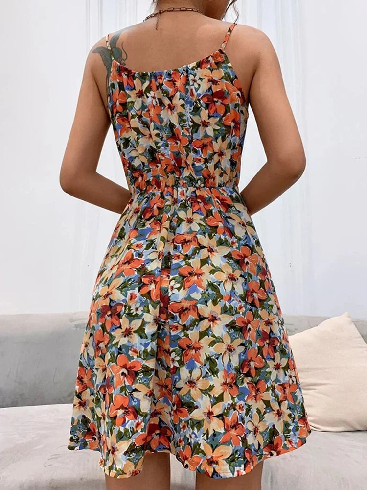 Women's Floral Midi Dress in Floral for Holiday and Resort