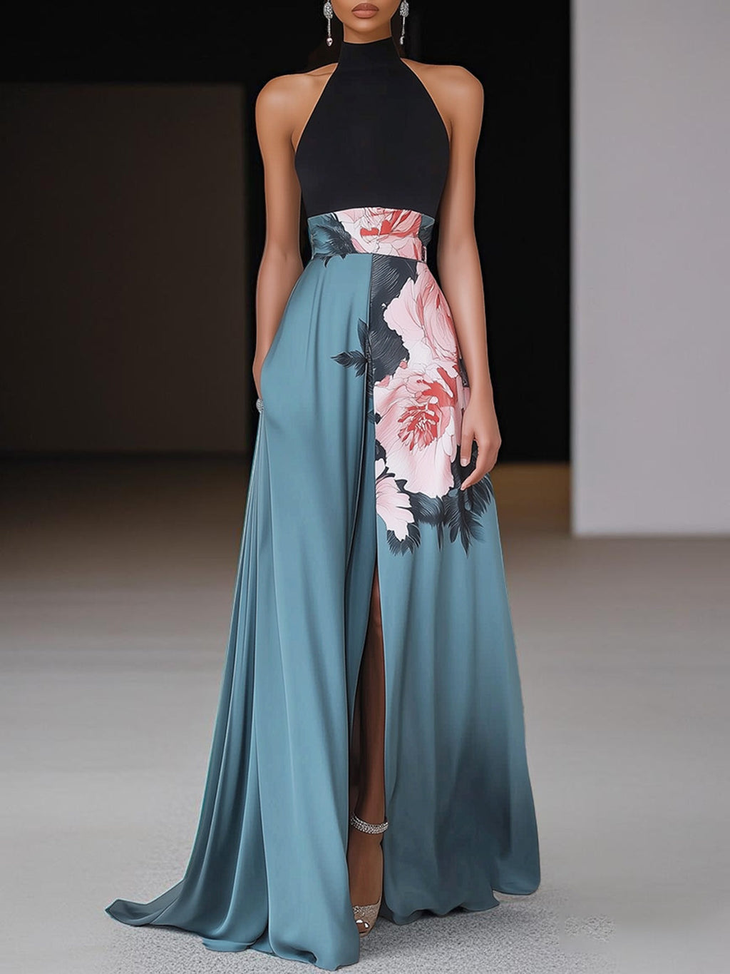 Women's Lace Swing Maxi Dress in Floral for Date Night