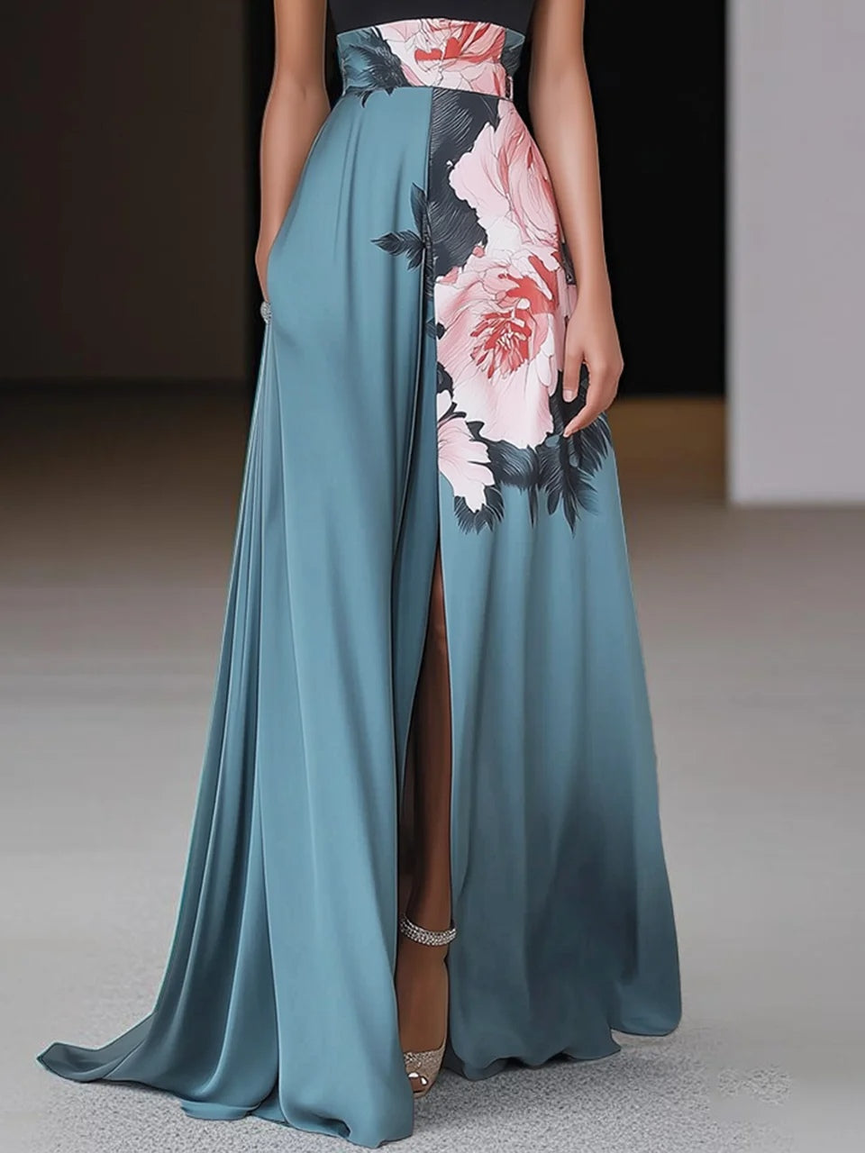 Women's Lace Swing Maxi Dress in Floral for Date Night