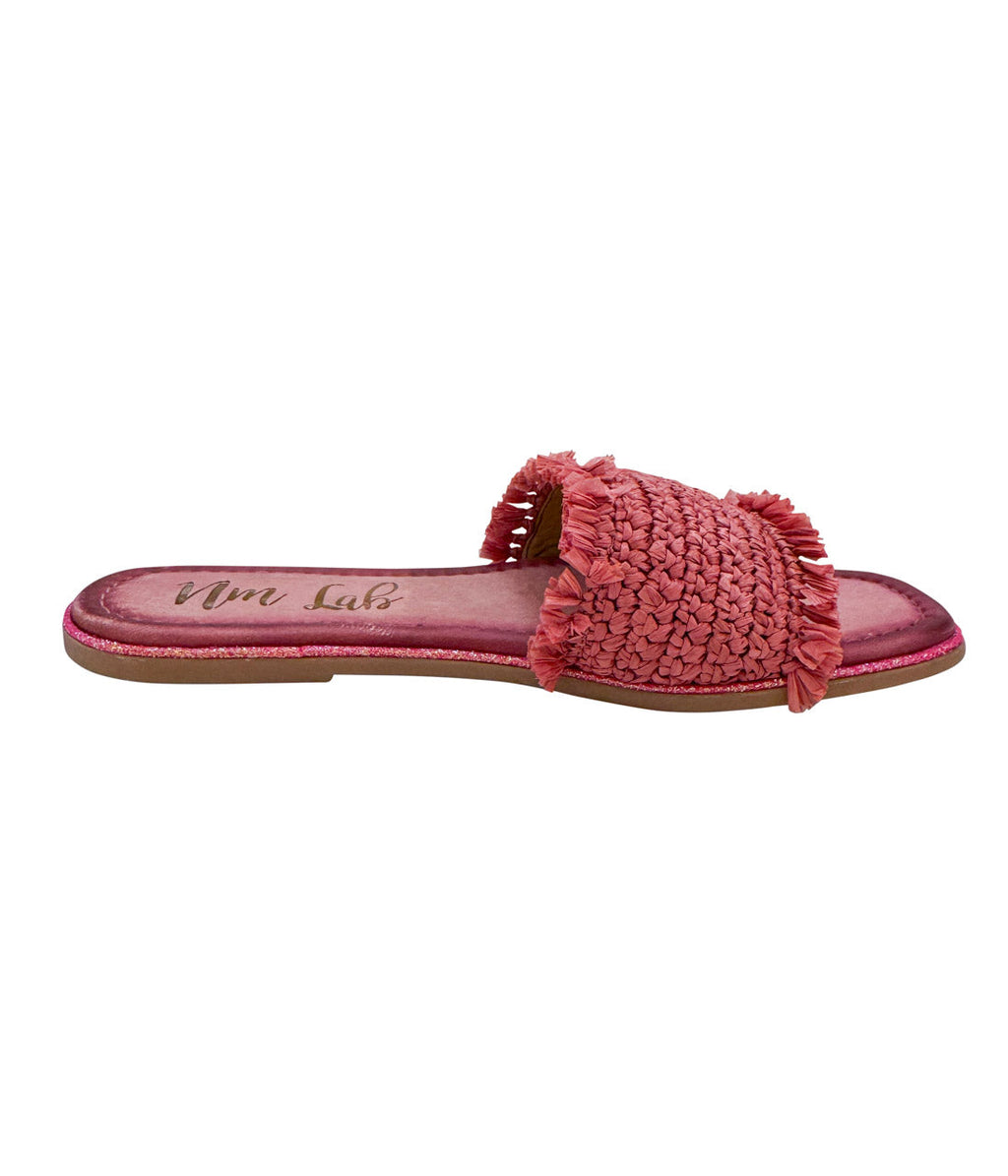Women's Leather Flat Open-Toe Sandals in Pink with Cushioned Sole for All-Day Comfort