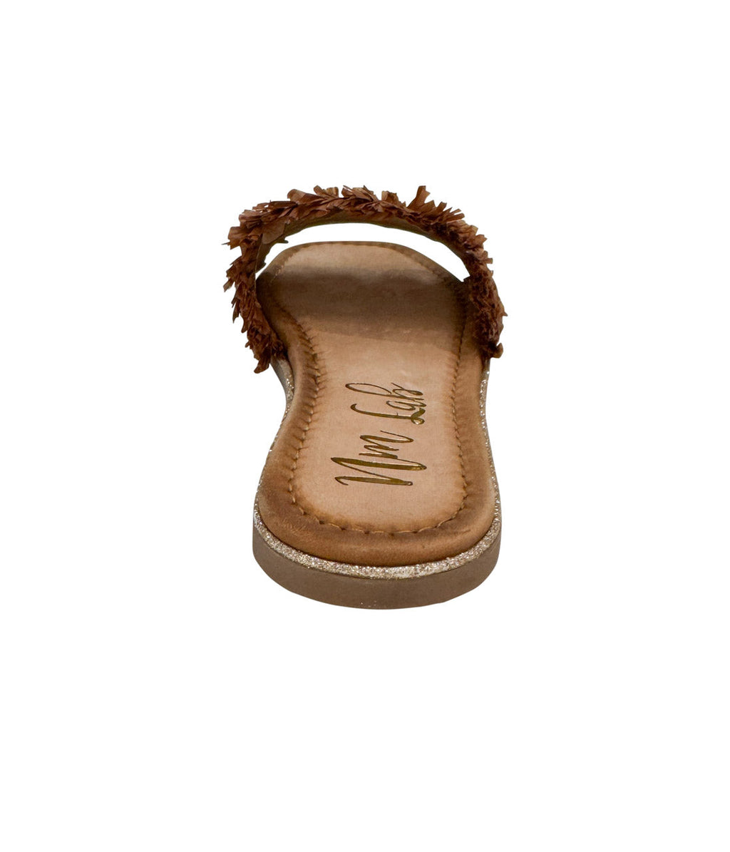 Women's Leather Flat Open-Toe Sandals in Tan with Cushioned Sole for All-Day Comfort