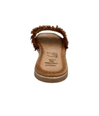 Women's Leather Flat Open-Toe Sandals in Tan with Cushioned Sole for All-Day Comfort
