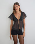 Women's Chiffon Button-Up Blouse Flowy with V-Neckline in Black for Everyday Wear