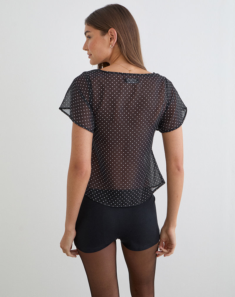 Women's Chiffon Button-Up Blouse Flowy with V-Neckline in Black for Everyday Wear