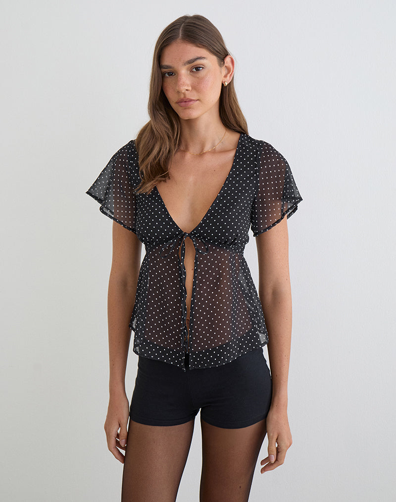 Women's Chiffon Button-Up Blouse Flowy with V-Neckline in Black for Everyday Wear