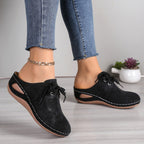 Women's Lace Wedge Heel Sandals with Cushioned Sole for All-Day Comfort