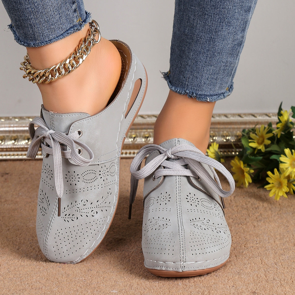 Women's Lace Wedge Heel Sandals with Cushioned Sole for All-Day Comfort