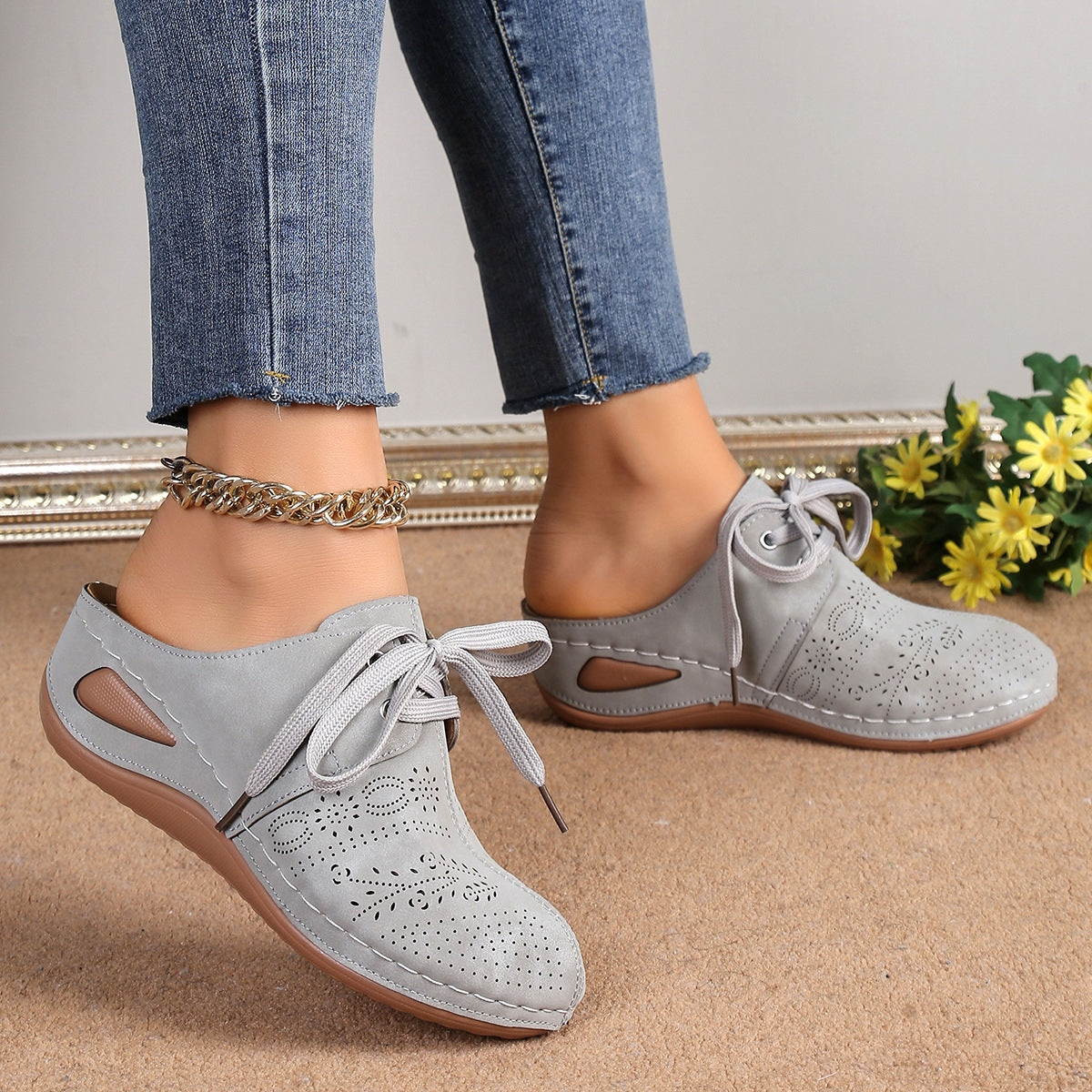 Women's Lace Wedge Heel Sandals with Cushioned Sole for All-Day Comfort