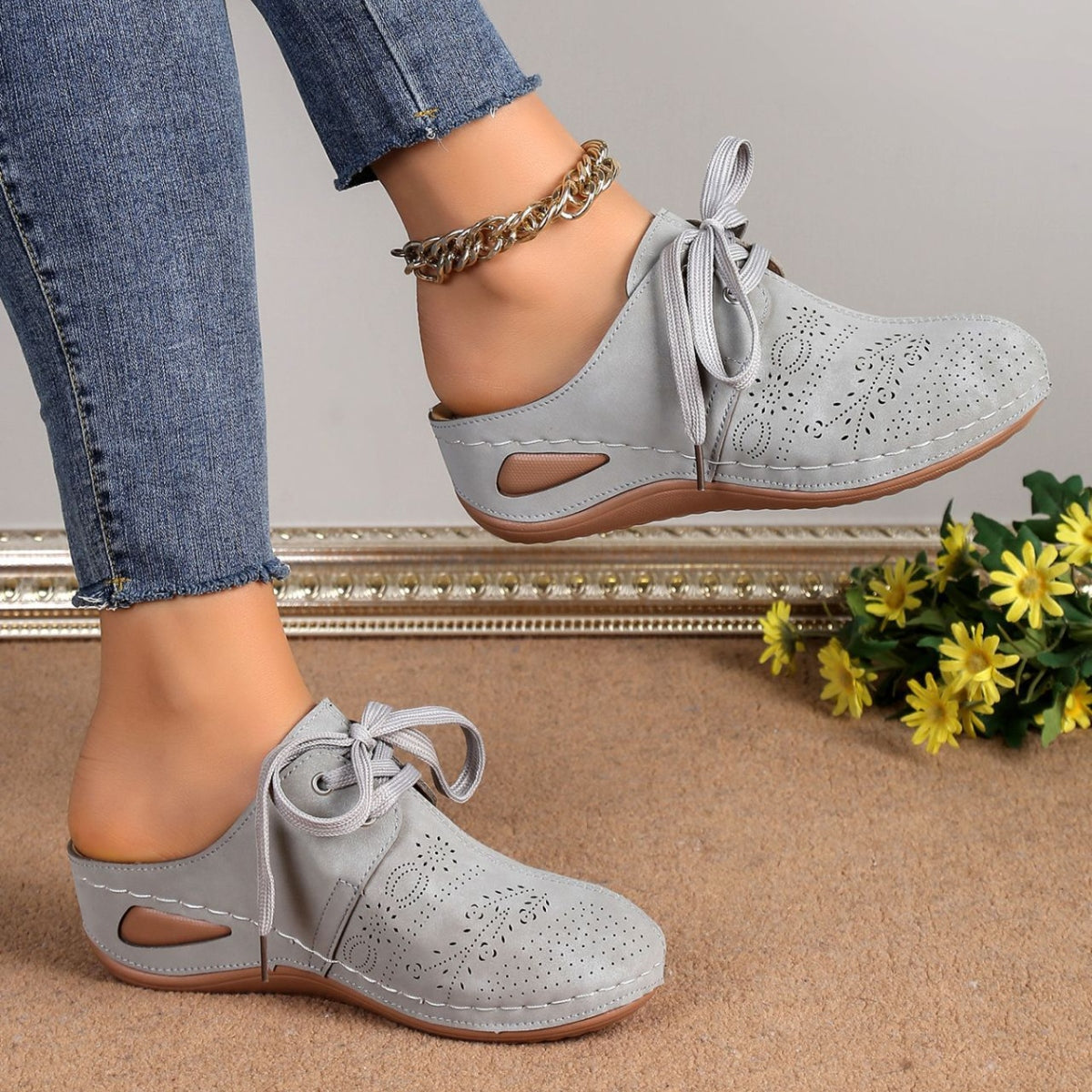 Women's Lace Wedge Heel Sandals with Cushioned Sole for All-Day Comfort