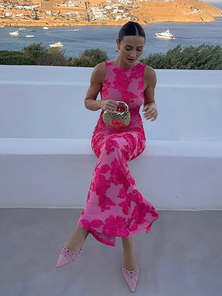 Women's Floral Flowy Maxi Dress in Floral for Date Night