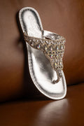 Women's Leather Flat Open-Toe Sandals in Silver with Cushioned Sole for All-Day Comfort