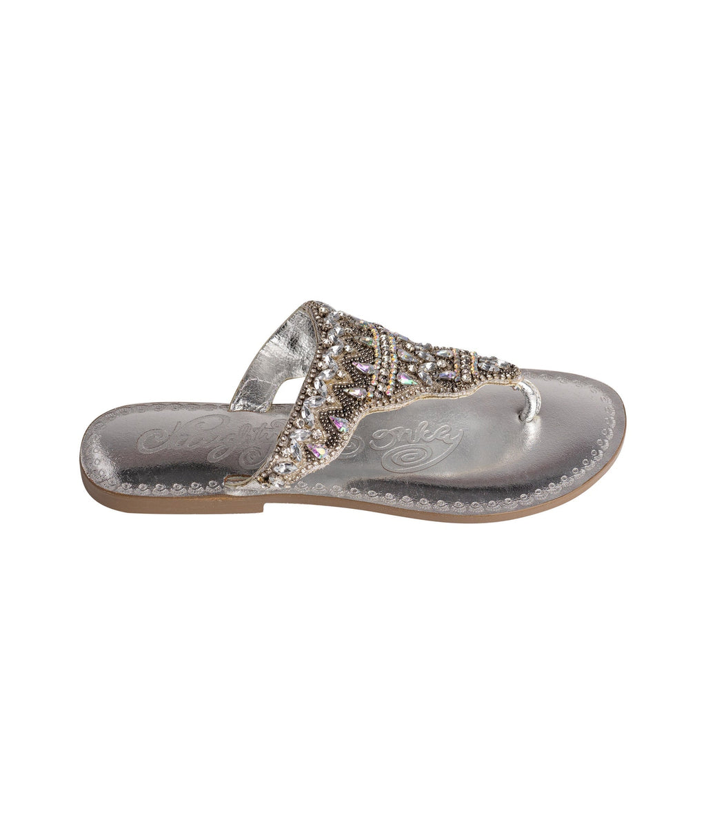 Women's Leather Flat Open-Toe Sandals in Silver with Cushioned Sole for All-Day Comfort