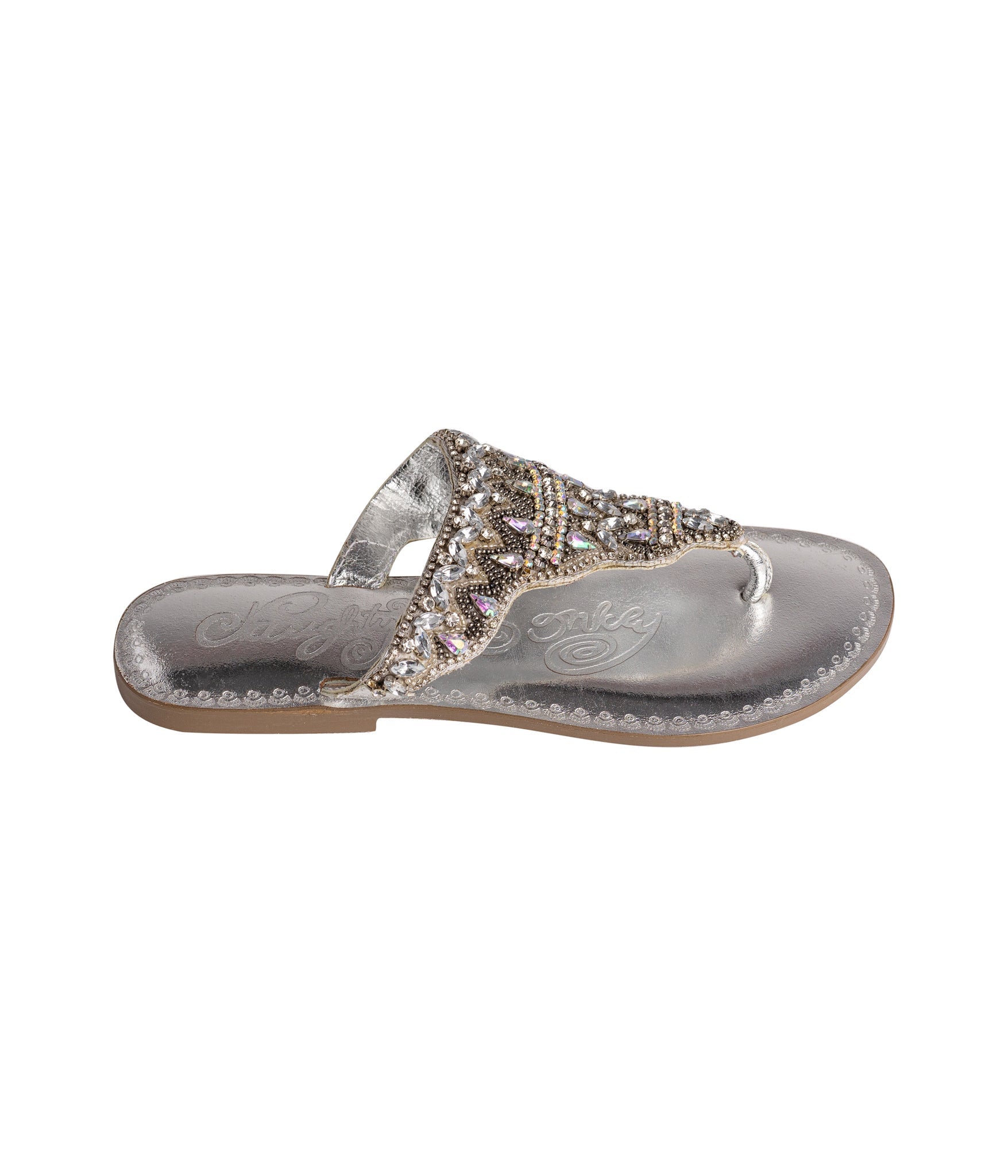Women's Leather Flat Open-Toe Sandals in Silver with Cushioned Sole for All-Day Comfort
