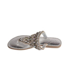 Women's Leather Flat Open-Toe Sandals in Silver with Cushioned Sole for All-Day Comfort