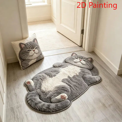 Lazy Cat Shaped Rug, Soft Faux Cashmere-Feel Printed Plush Floor Mat🐱🤎