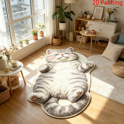 Lazy Cat Shaped Rug, Soft Faux Cashmere-Feel Printed Plush Floor Mat🐱🤎