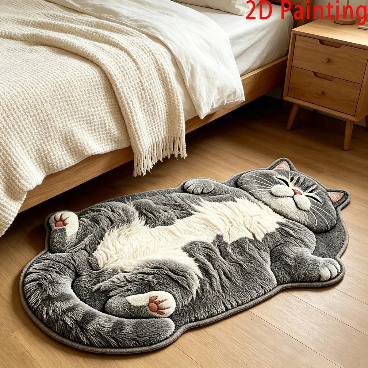 Lazy Cat Shaped Rug, Soft Faux Cashmere-Feel Printed Plush Floor Mat🐱🤎
