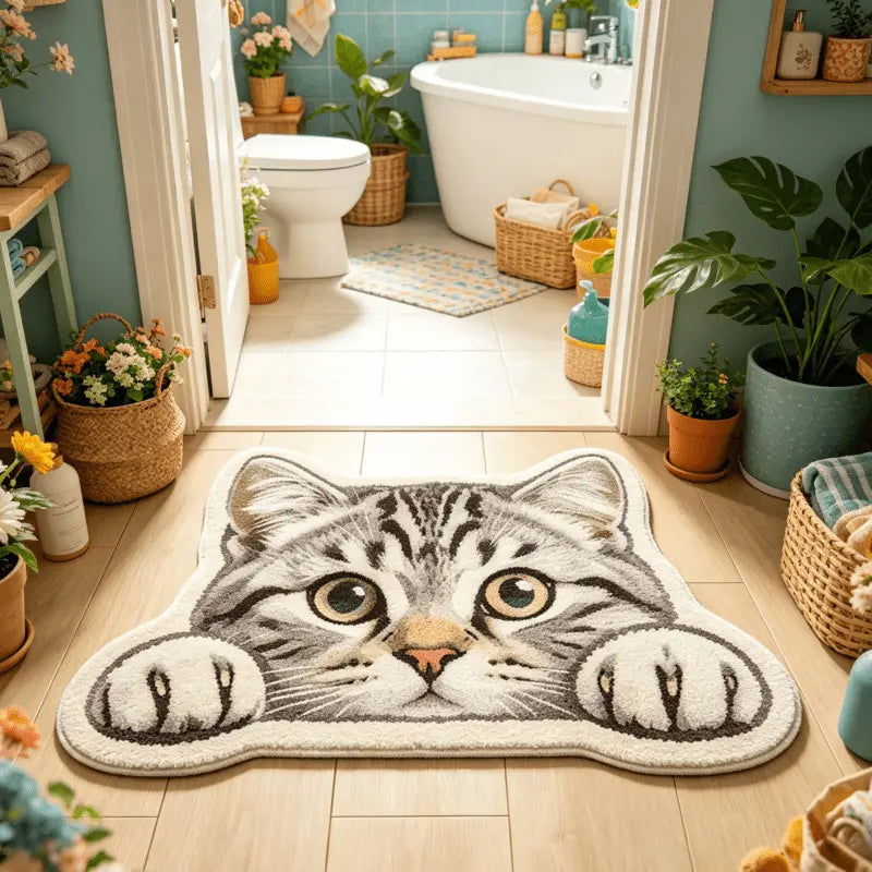Lazy Cat Shaped Rug, Soft Faux Cashmere-Feel Printed Plush Floor Mat🐱🤎