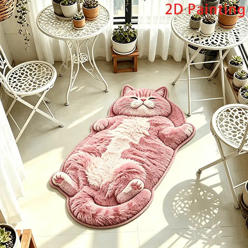Lazy Cat Shaped Rug, Soft Faux Cashmere-Feel Printed Plush Floor Mat🐱🤎