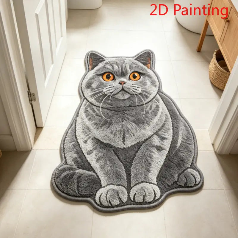 Lazy Cat Shaped Rug, Soft Faux Cashmere-Feel Printed Plush Floor Mat🐱🤎