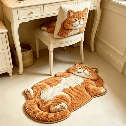 Lazy Cat Shaped Rug, Soft Faux Cashmere-Feel Printed Plush Floor Mat🐱🤎