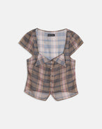 Women's Chiffon Button-Up Blouse with Square Neckline in Brown for Everyday Wear