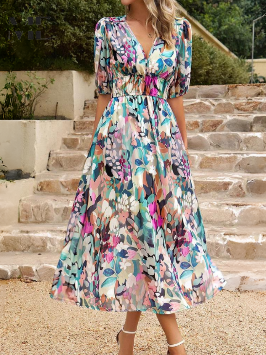 Women's Floral Midi Dress in Floral for Date Night