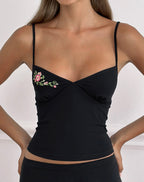 Women's Stretch Lycra Floral Midi Dress in Black for Everyday Wear