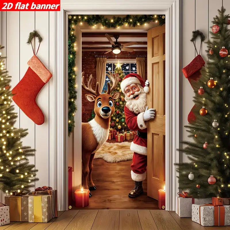 🎄 Christmas Door Makeover Cover Transform Your Front Door Into A Magical Holiday Entrance In Seconds(78.7 × 35.4in)