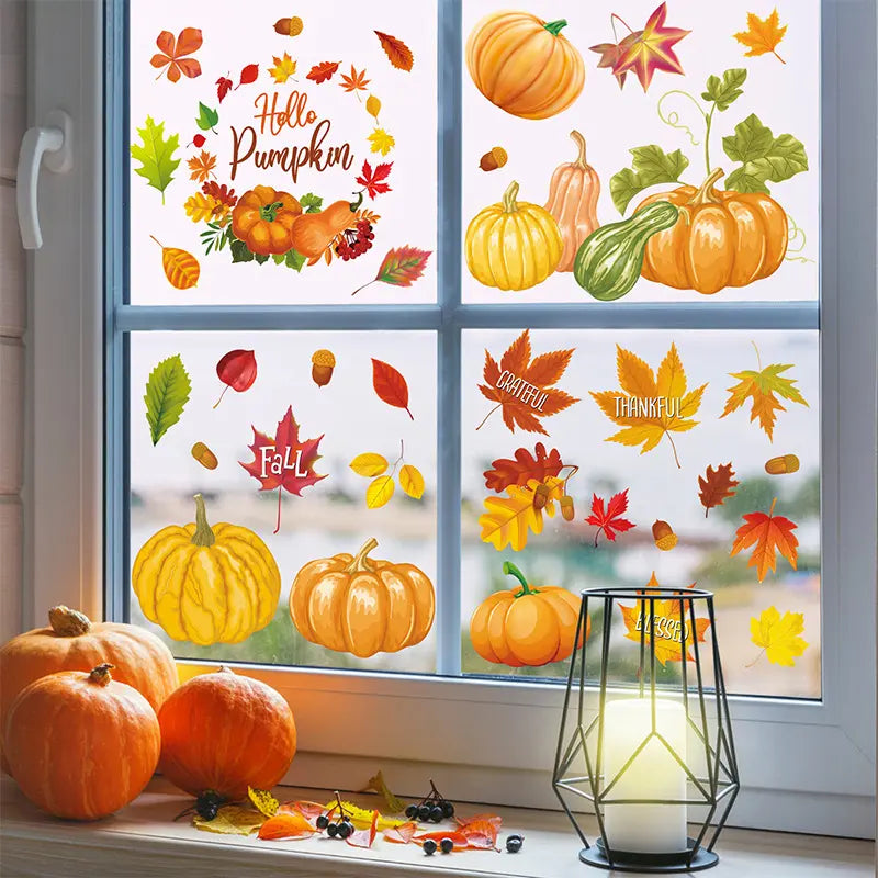 Fall Thanksgiving Window Clings, Reusable Static Glass Decals