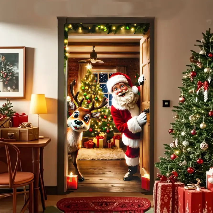 🎄 Christmas Door Makeover Cover Transform Your Front Door Into A Magical Holiday Entrance In Seconds(78.7 × 35.4in)