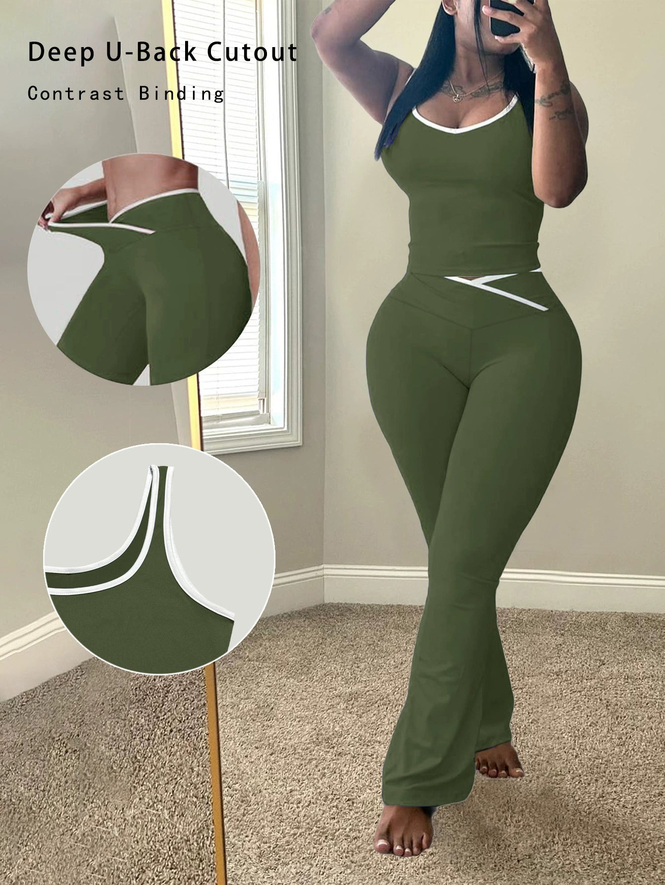 Chic Colorblock Crmon Tank and Flare Pants Lounge Sets