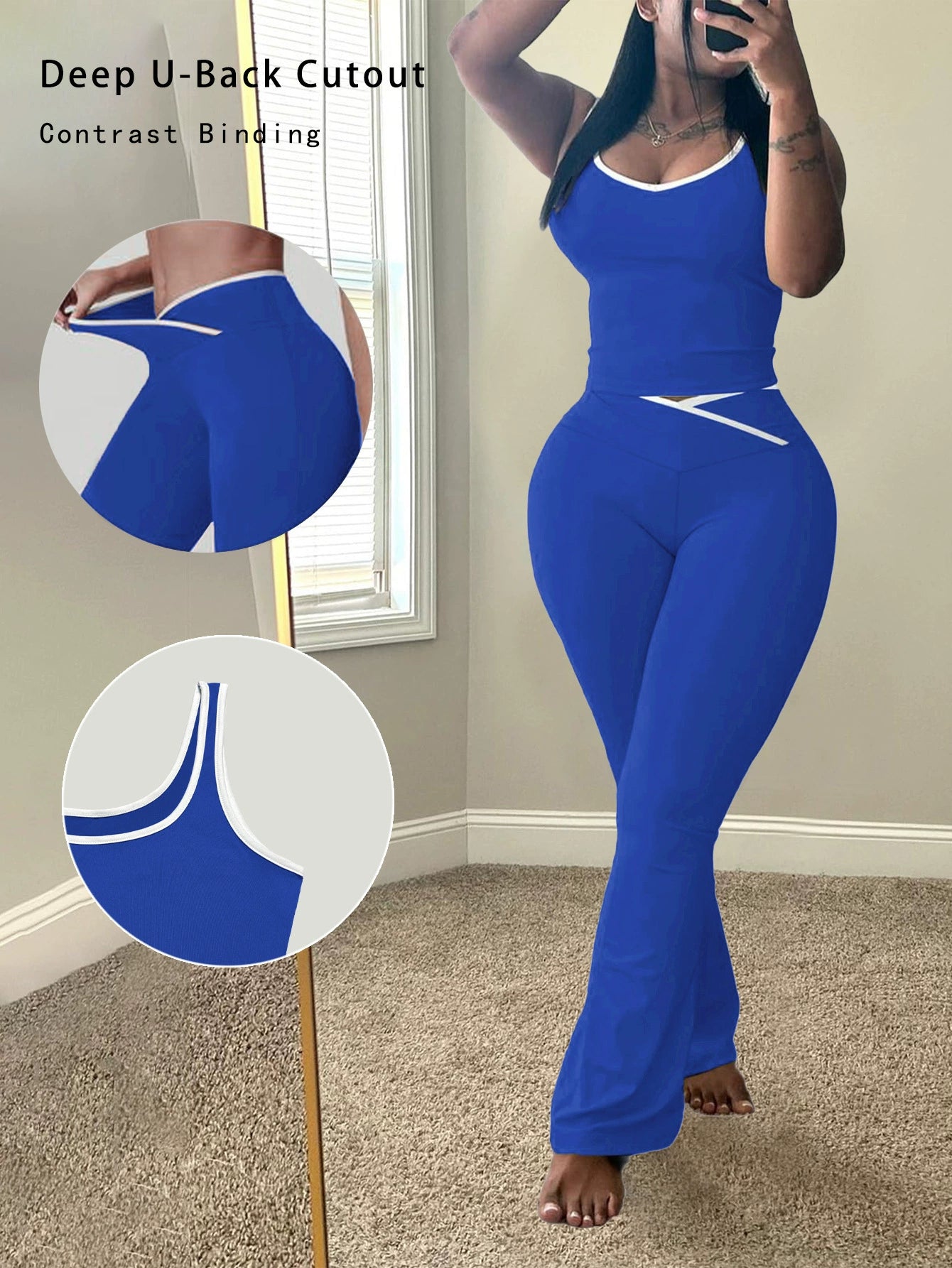 Chic Colorblock Crmon Tank and Flare Pants Lounge Sets