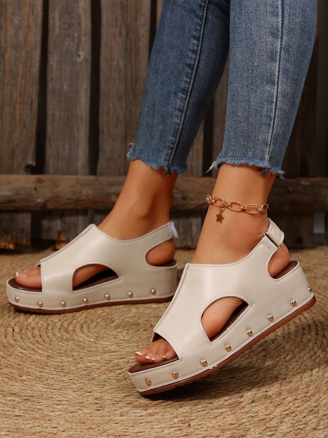 Women's Pu Leather Wedge Heel Sandals with Cushioned Sole for All-Day Comfort
