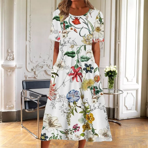 Women's Floral Midi Dress in Floral for Date Night