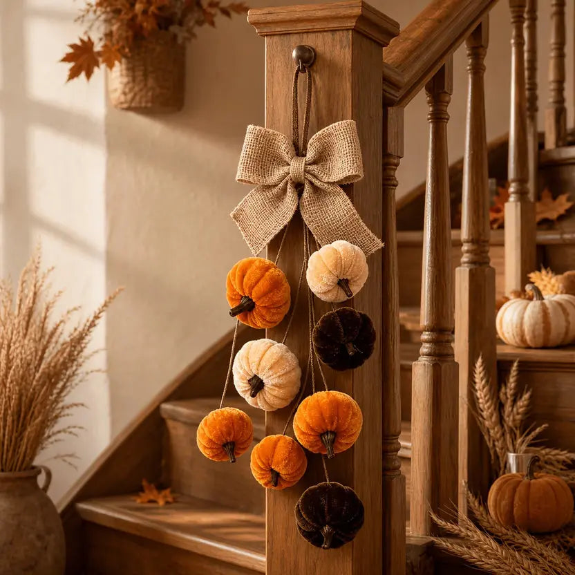 Handmade Velvet Pumpkin Bow Wall Hanging, Fall & Halloween Decor
