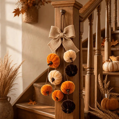Handmade Velvet Pumpkin Bow Wall Hanging, Fall & Halloween Decor