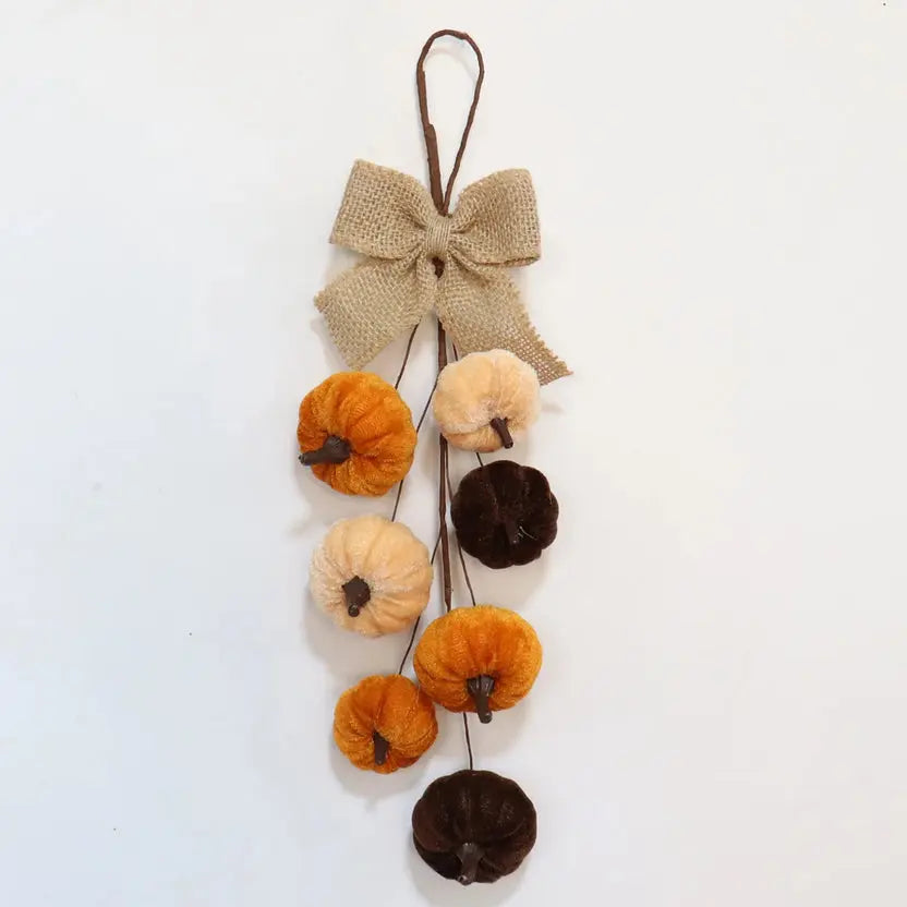 Handmade Velvet Pumpkin Bow Wall Hanging, Fall & Halloween Decor