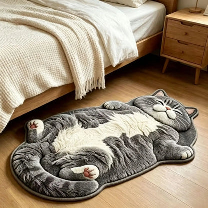 Lazy Cat Shaped Rug, Soft Faux Cashmere-Feel Printed Plush Floor Mat🐱🤎