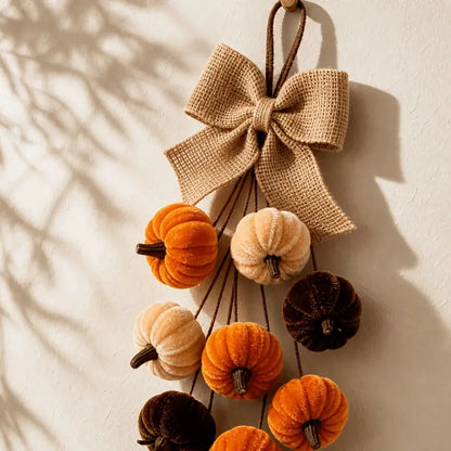 Handmade Velvet Pumpkin Bow Wall Hanging, Fall & Halloween Decor