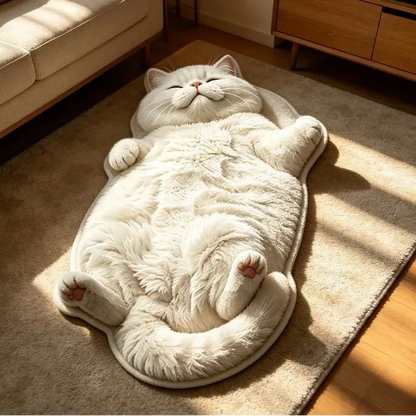 Lazy Cat Shaped Rug, Soft Faux Cashmere-Feel Printed Plush Floor Mat🐱🤎