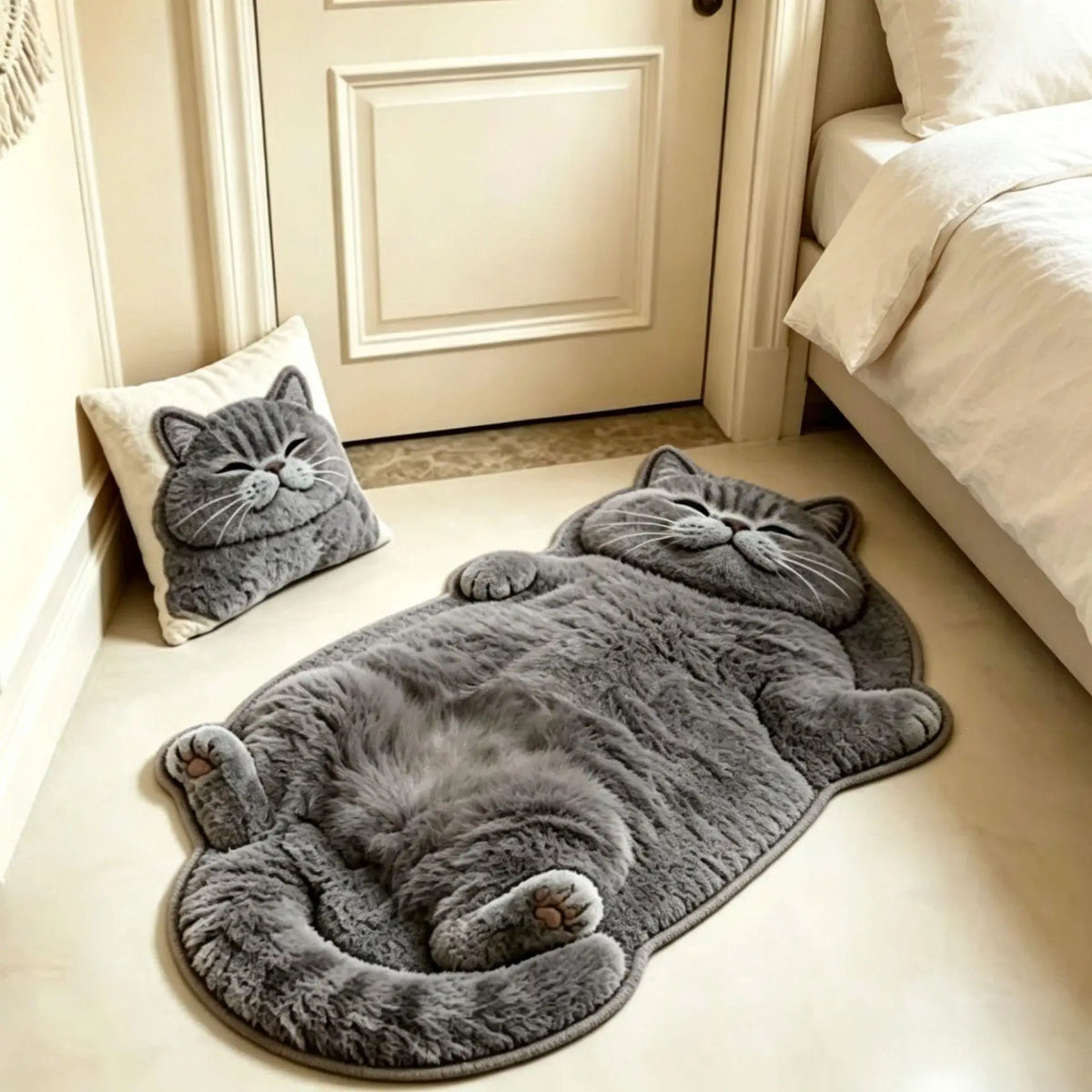 Lazy Cat Shaped Rug, Soft Faux Cashmere-Feel Printed Plush Floor Mat🐱🤎