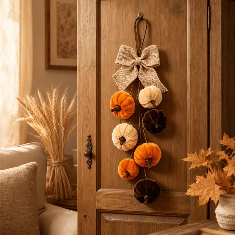 Handmade Velvet Pumpkin Bow Wall Hanging, Fall & Halloween Decor