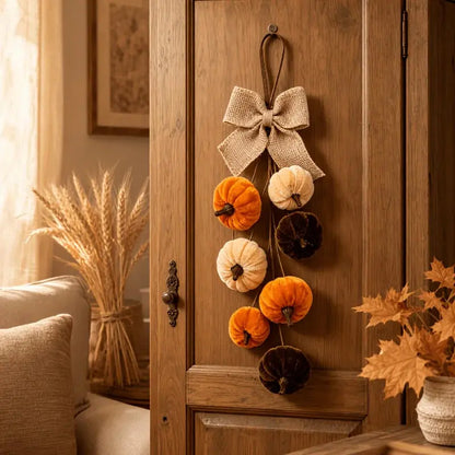 Handmade Velvet Pumpkin Bow Wall Hanging, Fall & Halloween Decor